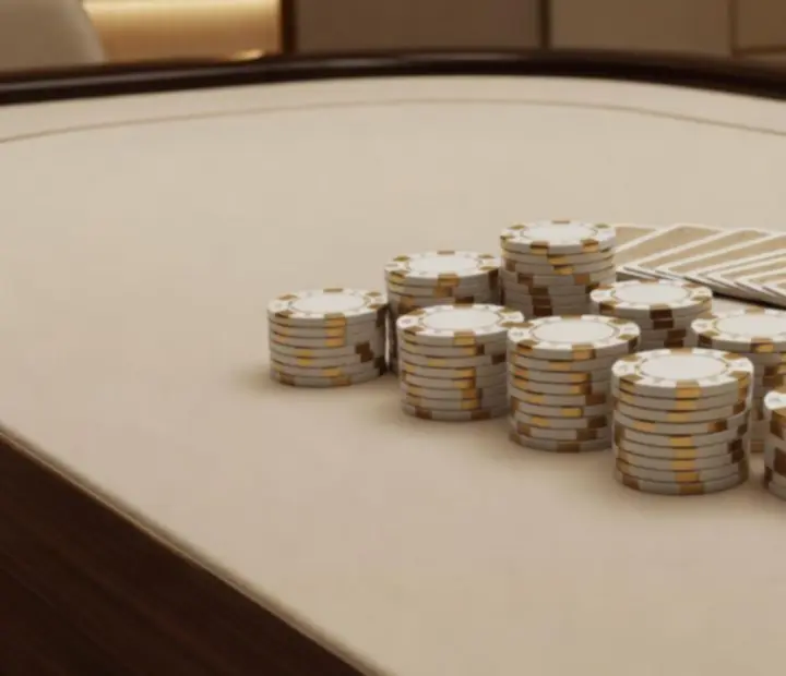 Profesjonalne stoły pokerowe z żetonami i kartami podczas eventu
